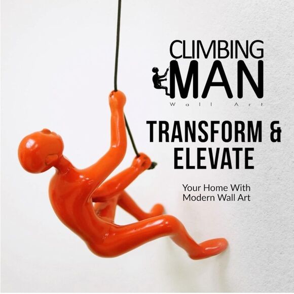 Climbing Man Wall Art for Home Decor with 30” Leather Rope | Polyresin Statues - Picture 3 of 7